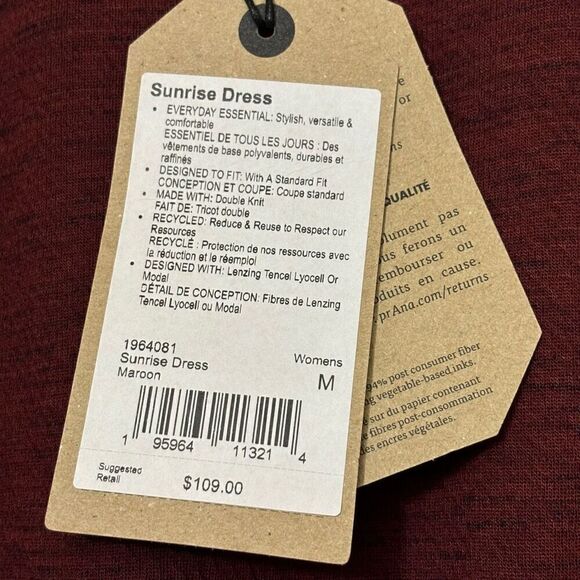 Prana Sunrise sporty lightweight buttery soft Dress maroon medium new - Picture 9 of 12